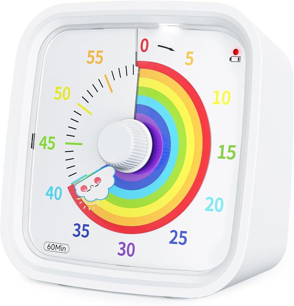 Yunbaoit Rainbow Disk Visual Timer 60 Minute with Protective Case White