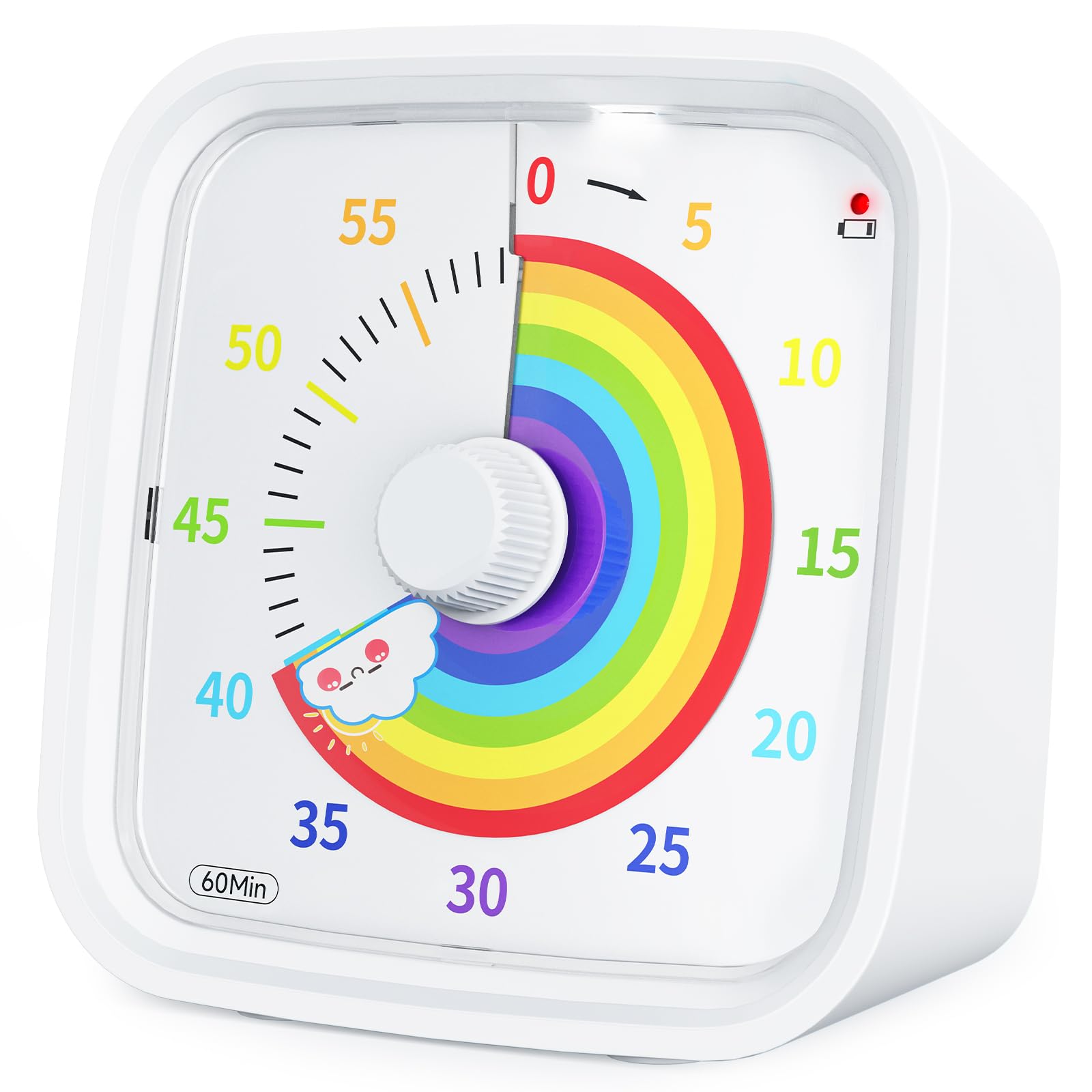 Yunbaoit Rainbow Disk Visual Timer with Protective Case, 60 Minute Countdown Timer for Kids and Adults, Silent Time Management Tool(White Rainbow)