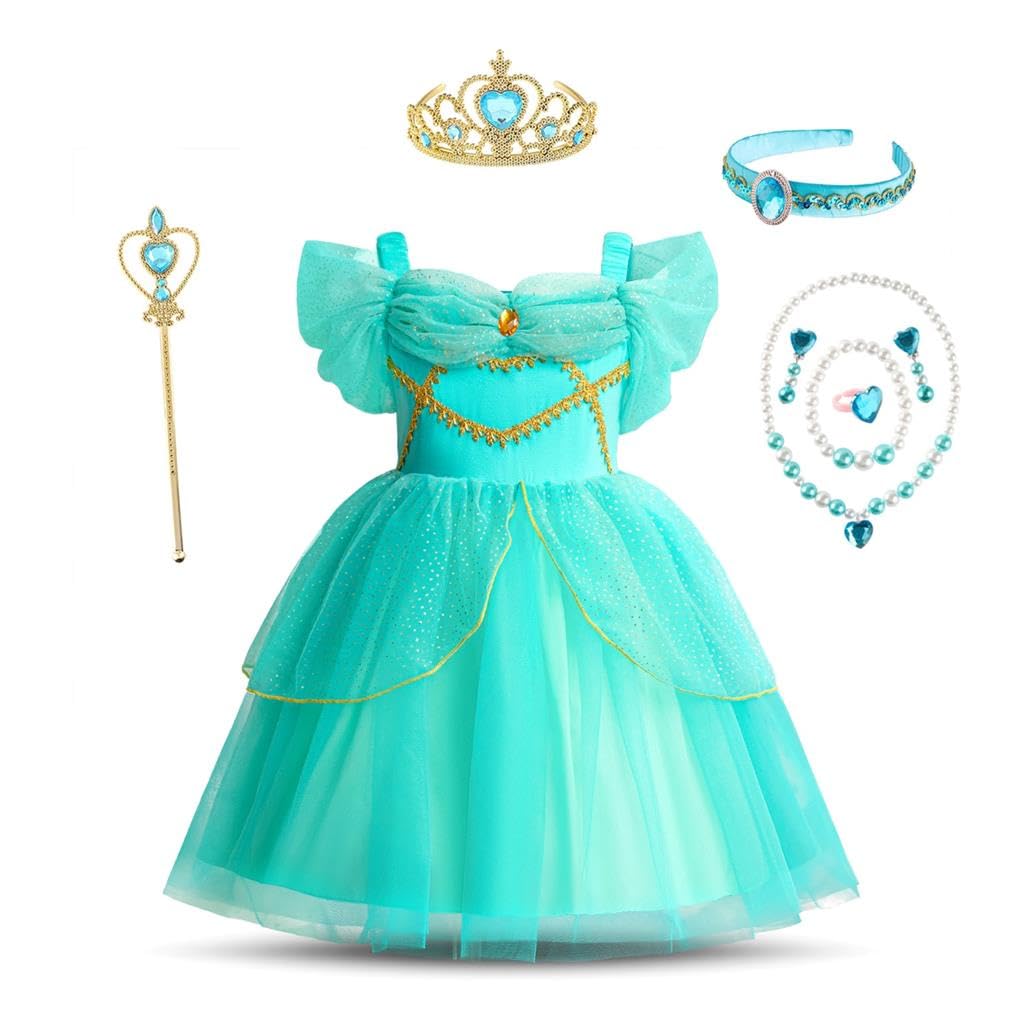 Lito Angels Princess Jasmine Fancy Dress Up Costume for Kids Girls Birthday Party Tulle Skirt with Headband & Accessories Age 18-24 Months