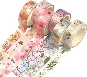 Yubbaex Floral Gold Washi Tape Set VSCO Foil Masking Tape Decorative for Arts, DIY Crafts, Bullet Journal Supplies, Planners, Scrapbook, Card/Gift Wrapping -15mm- (Fromantic 6 Rolls)