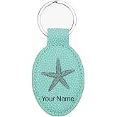 LaserGram Personalized Oval Keychain, Starfish (Basketball Teal) | Engraved Gift, Faux Leather, Split Keyring, Laser Engraved with Your Name