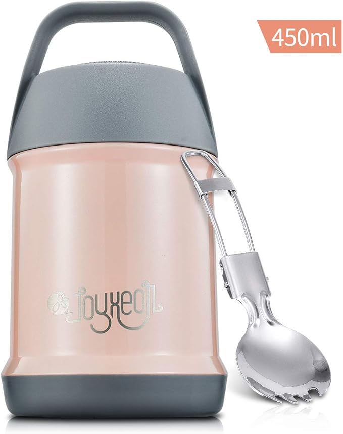 Food Flask Vacuum Insulated 304 Stainless Steel Soup Flask with Folding Spork Leakproof and BPA