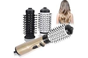 MYELJO 3-in-1 Hot Air Styler and Rotating Hair Dryer, Hair Dryer and Blow Dryer Brush in One, 2 Interchangeable Brushes for Dry and Wet Hair, Auto-Rotating Curling Hot Hair Brush (Gold)