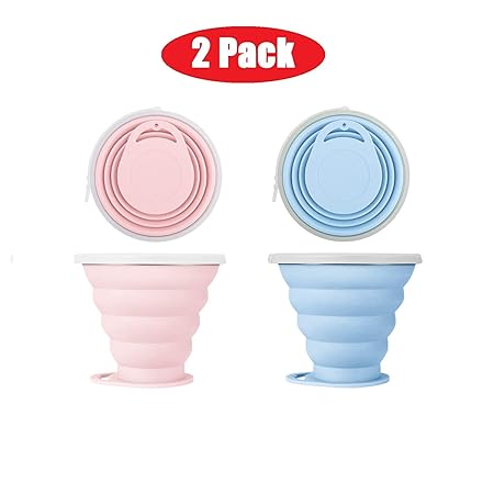 CVELEQI Camping Klappbecher, 270ML Faltbarer Reisebecher mit Deckel, Faltbare tragbare Silikonbecher für Reise Picknick Outdo