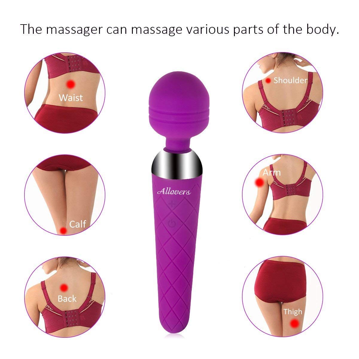 Rechargerable Wand Massager For Women Cordless Electric Handheld Vibrator Waterproof Body Wand with 10 Powerful Speeds
