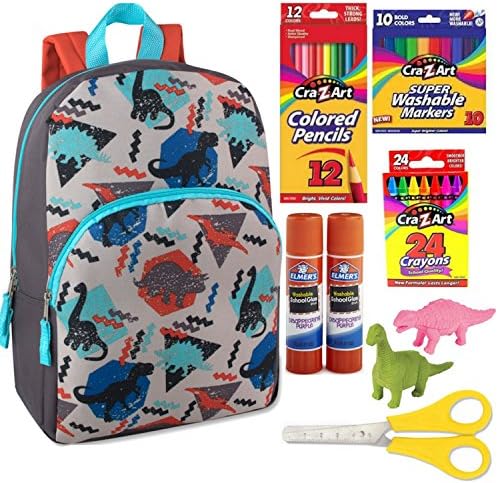 Dinosaur Kids Backpack for boys or girls, 55 Count Craft Supplies Bundle.