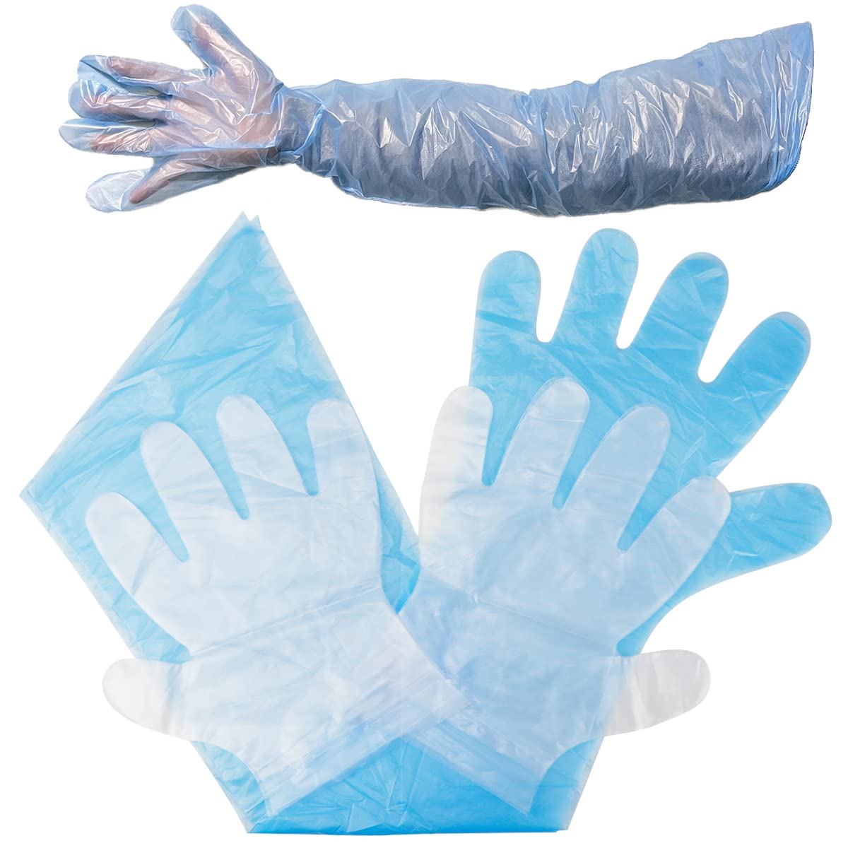 DOERDO 50pcs Disposable Long Arm Gloves, 50pcs Short PVC Gloves, Long Sleeve Vet Gloves Field Dressing Gloves, 35" x 6.3“