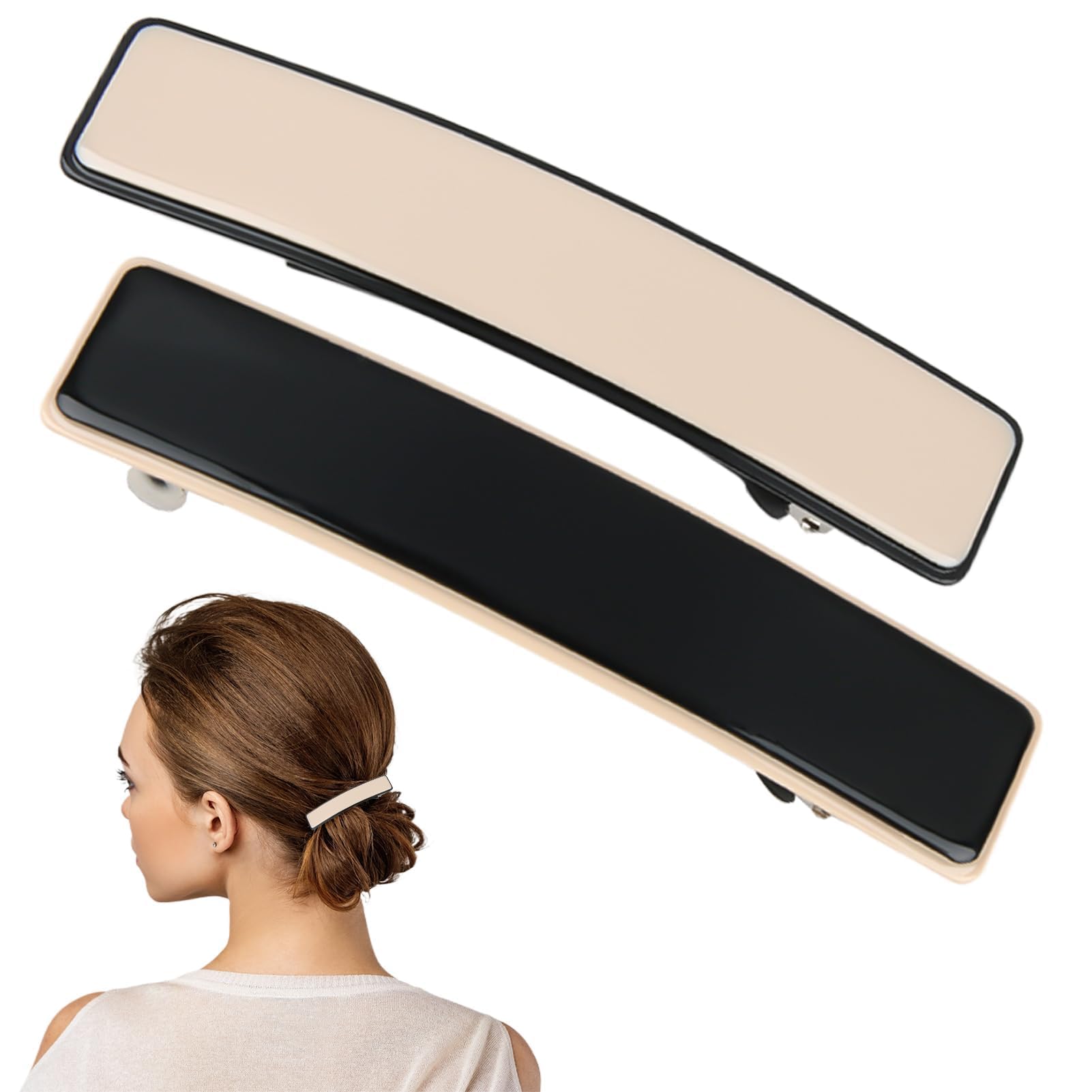 Joynine 2 Large Elegant Hair Barrettes for Women | Girls Hair Barrettes | Women's Hair Accessories | Rectangular Design | Automatic Clips in 2 Colors for Thick Hair