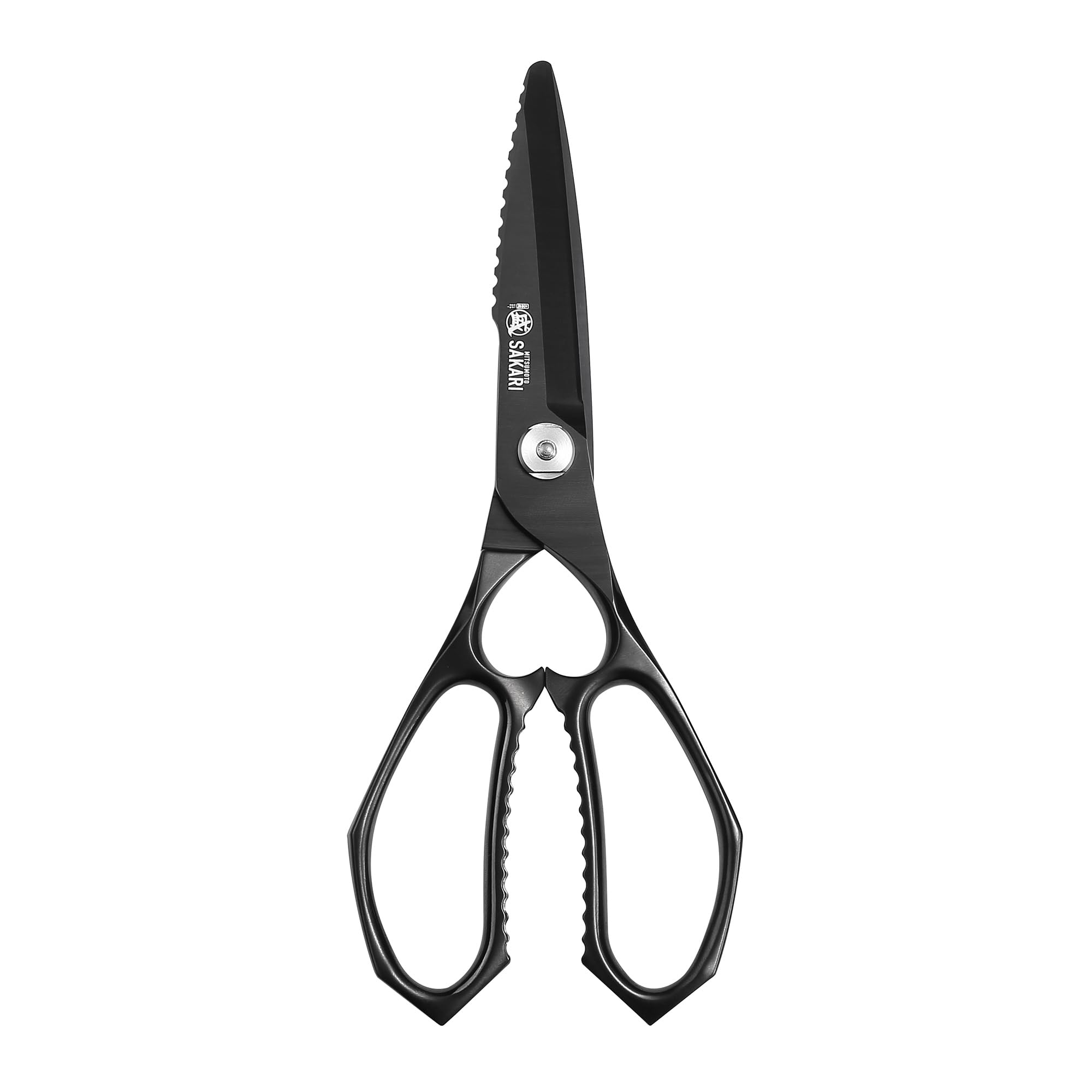 MITSUMOTO SAKARI Japanese Multipurpose Kitchen Scissor, 8 inch Black Titanium Plated Poultry Shears, Detachable Kitchen Scissors Heavy Duty