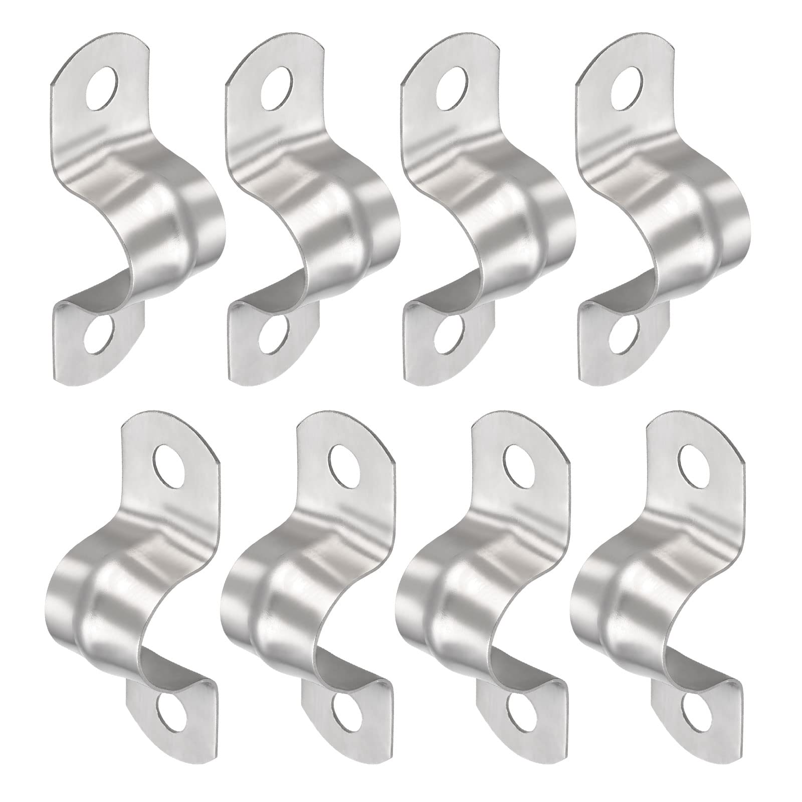 DTGN 52x18x16mm(LxWxH) Two Hole Strap - 8Pack - Good for Industrial 16mm Dia Pipe Fixing - 304 Stainless Steel Rigid Pipe Strap Clamp - Silver Tone