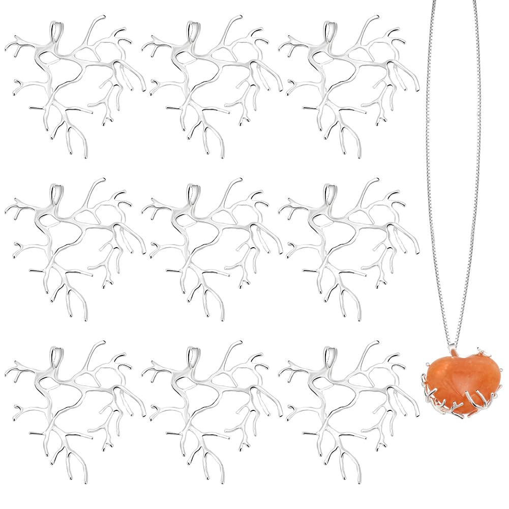 NBEADS 10 Pcs Branch Shape Blanks Prong & Claw Pendant Settings, Handmade Bezel Pendant Trays Metal Charms for DIY Crafts Necklace Jewelry Making, Silver