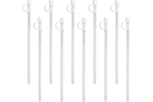 Mugs N Coffee 11” Flexible Corrugated Straws with Caps (10-Pack) – BPA-Free Reusable Drinking Straws for 32 oz Hospital & Travel Mugs – Made in USA