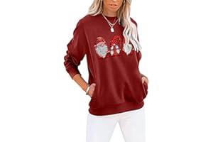 Fuyxxmer Womens Christmas Sweatshirt Red Wine Glass Santa Hat Graphic Sweater Long Sleeve Pullover Blouse Tops with Pockets