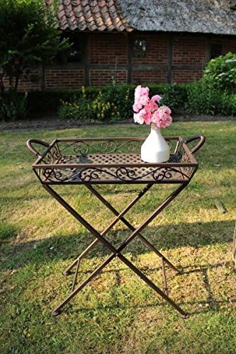 Amazon De Manufaktur Lichtbogen Klapptisch Aus Metall Mit Abnehmbaren Tablett Garten Beistelltisch