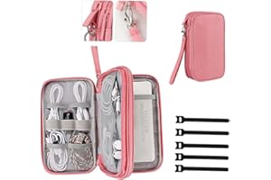 Fxkoolr Travel Cable Organizer Bag, Organizer Case Pouch for Electronic Accessories & External Portable Charger (Double Layer, Medium, Dark Pink)