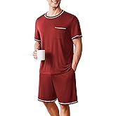 Ekouaer Men's Pajamas Set Casual Short Sleeve Shirts and Shorts Soft 2 Piece Loungewear With Pockets