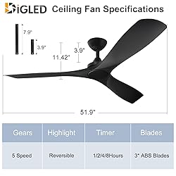 DIGLED 60 Inch Ceiling Fan No Light, Walnut Rustic