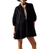 Zontroldy Women's Oversized Casual Collared Babydoll Mini Dresses Puff Sleeve A-line Tiered Shirt Tunic Dress