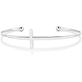 Miabella 925 Sterling Silver or 18K Gold Plated Italian Adjustable Sideways Cross Cuff Bangle Bracelet for Women 7.25-7.5 Inch, Made in Italy