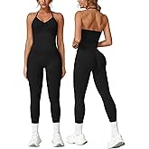 ABOCIW Workout Sets for Women Seamless Scunch Butt Lifting Impact Leggings Longline Strappy Top 2 Piece Gym Outfits