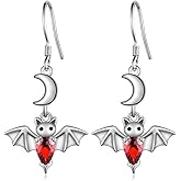 Bat Earrings 925 Sterling Silver Bat Drop Earrings Red Bat Animal Earrings Jewelry Gifts for Women