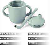 PandaEar 2 Pack Silicone Sippy Cups with Straw & Handles Pink Green view 3
