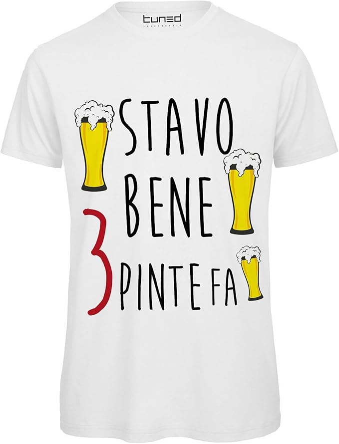 Chemagliette T Shirt Divertente Uomo Maglietta Con Frase Sulla Birra Stavo Bene 3 Pinte Fa Tuned Colore Bianco Taglia 3xl Amazon It Abbigliamento