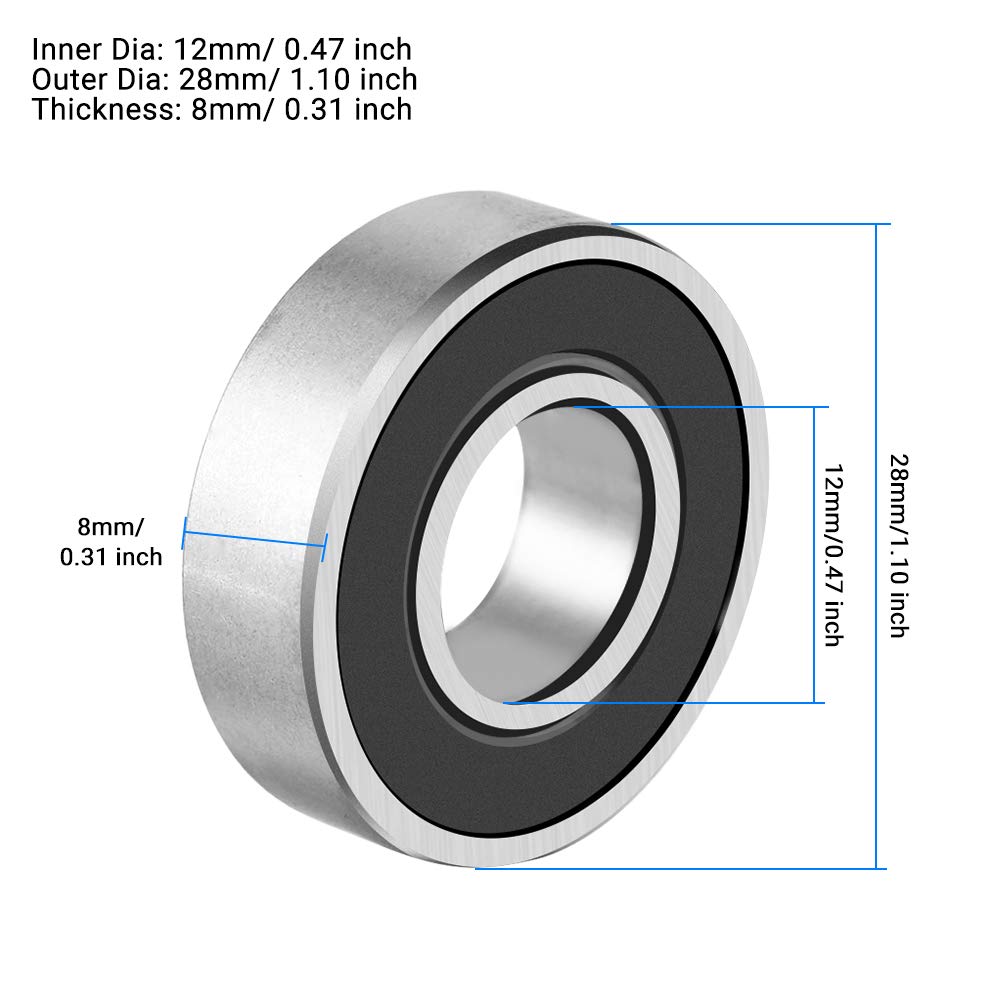 10 Pcs Ball Bearings Steel Sealed Miniature Deep Groove Radial Ball Bearings (12x28x8mm) - Image 5