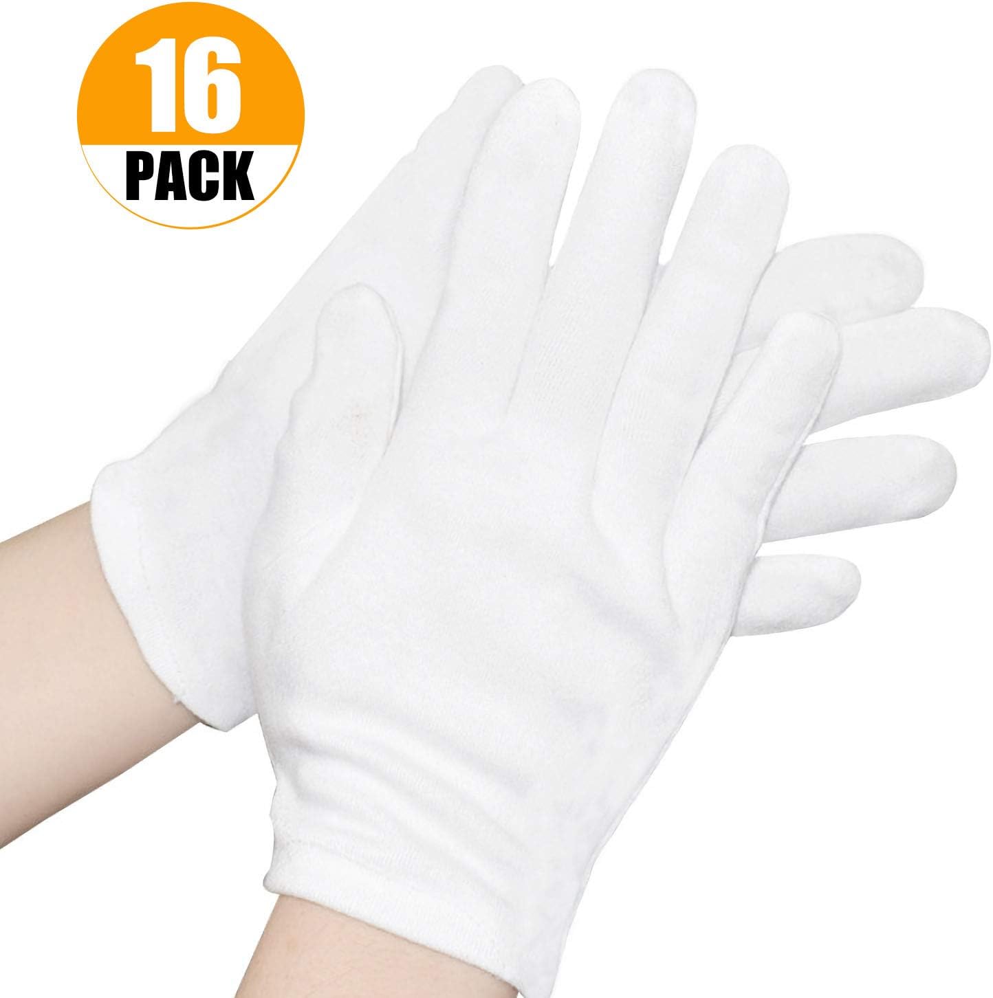 Luxtrip White Cotton Gloves 8 Pairs Cotton Gloves Large White Cotton Gloves for Cosmetic Moisturizing and Coin Inspection Women Dry Hands Eczema Moisturizing Serving Archival