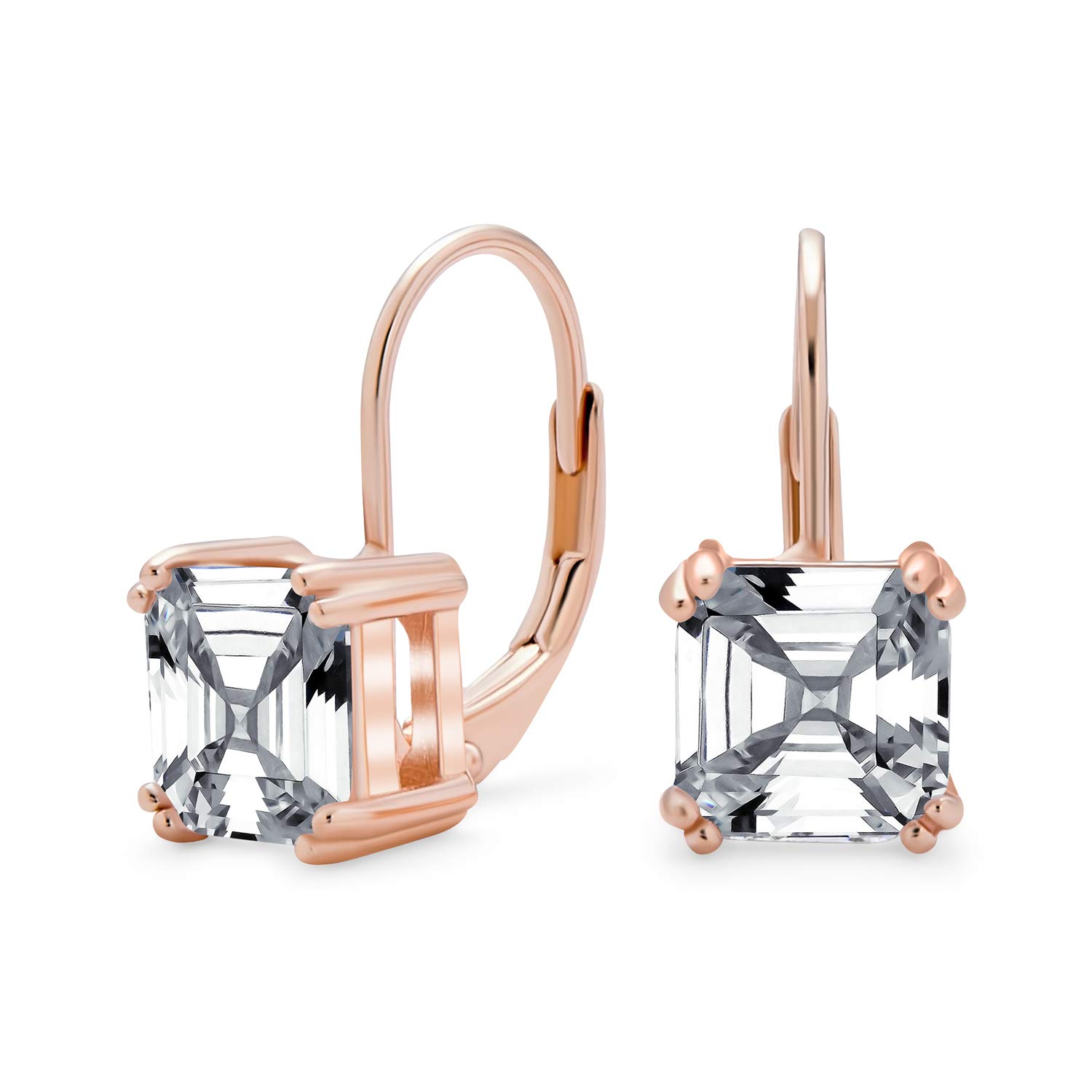 Classic Bridal Jewelry Solitaire Square Cubic Zirconia AAA CZ Royal Asscher Cut Drop Earrings For Women Rose Gold Plated .925 Sterling Silver