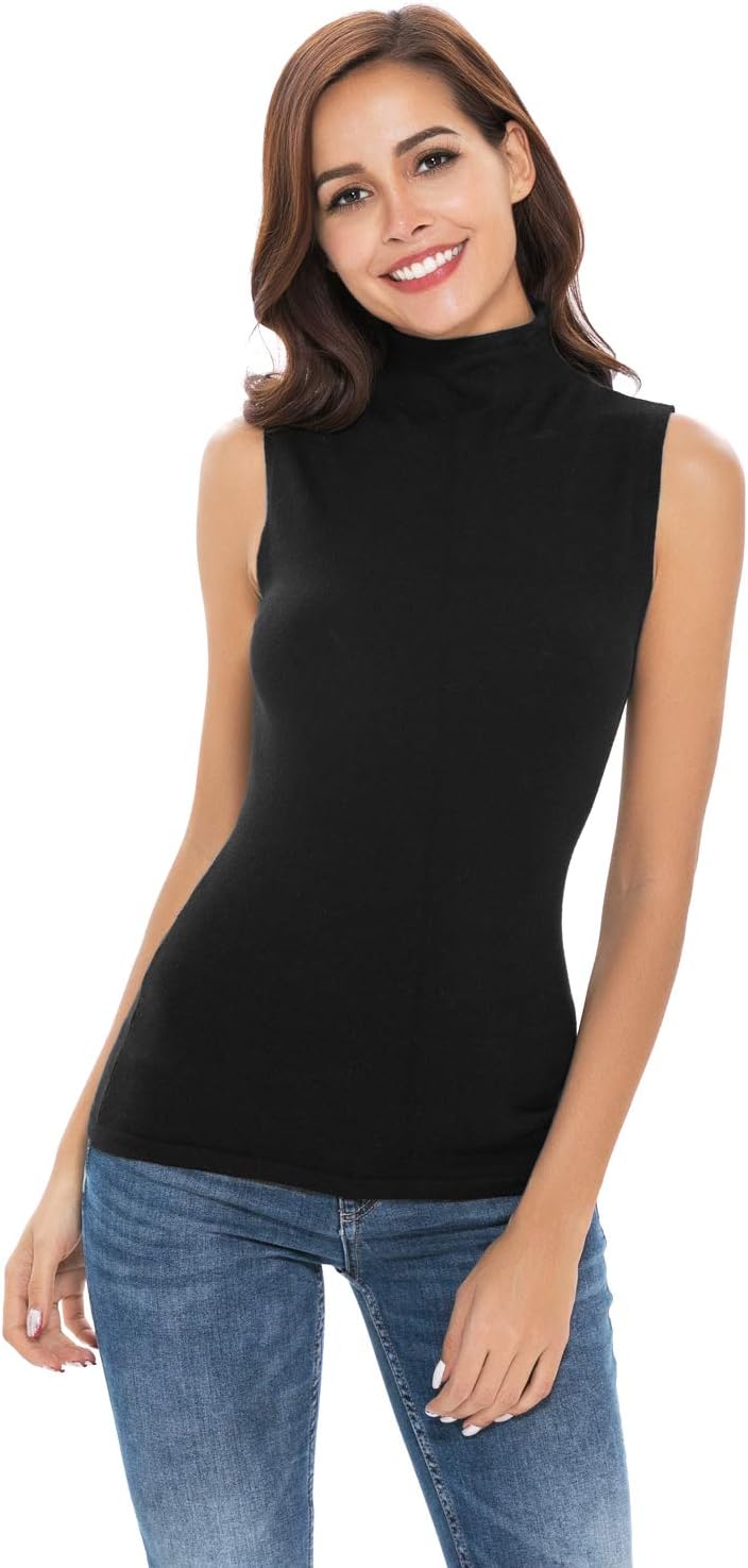A Grain of Wheat Women Sleeveless Turtle Neck Knit Pullover Sweater Shirt Solid Blouse Tank Tops