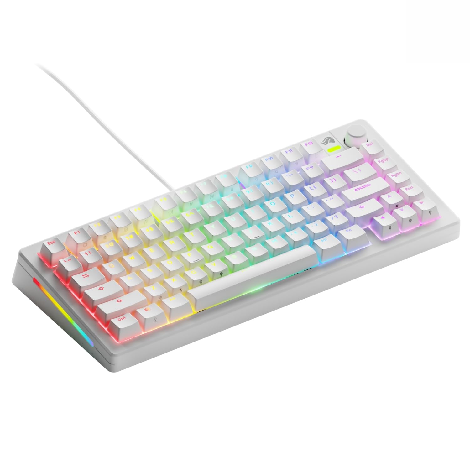 Glorious Gaming - GMMK 3 Custom Mechanical Gaming Keyboard with Knob, 75% Tenkeyless Keyboard, Modular Gasket System, Doubleshot PBT Keycaps, Aluminum Switch Plate, Hotswappable Switches, ANSI (White)