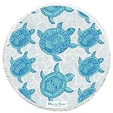 Round Baby Beach Towel | 100% Cotton | Soft Plush Material w/ Fringe Tassels | Turtle Design for Children, 3' Diameter
