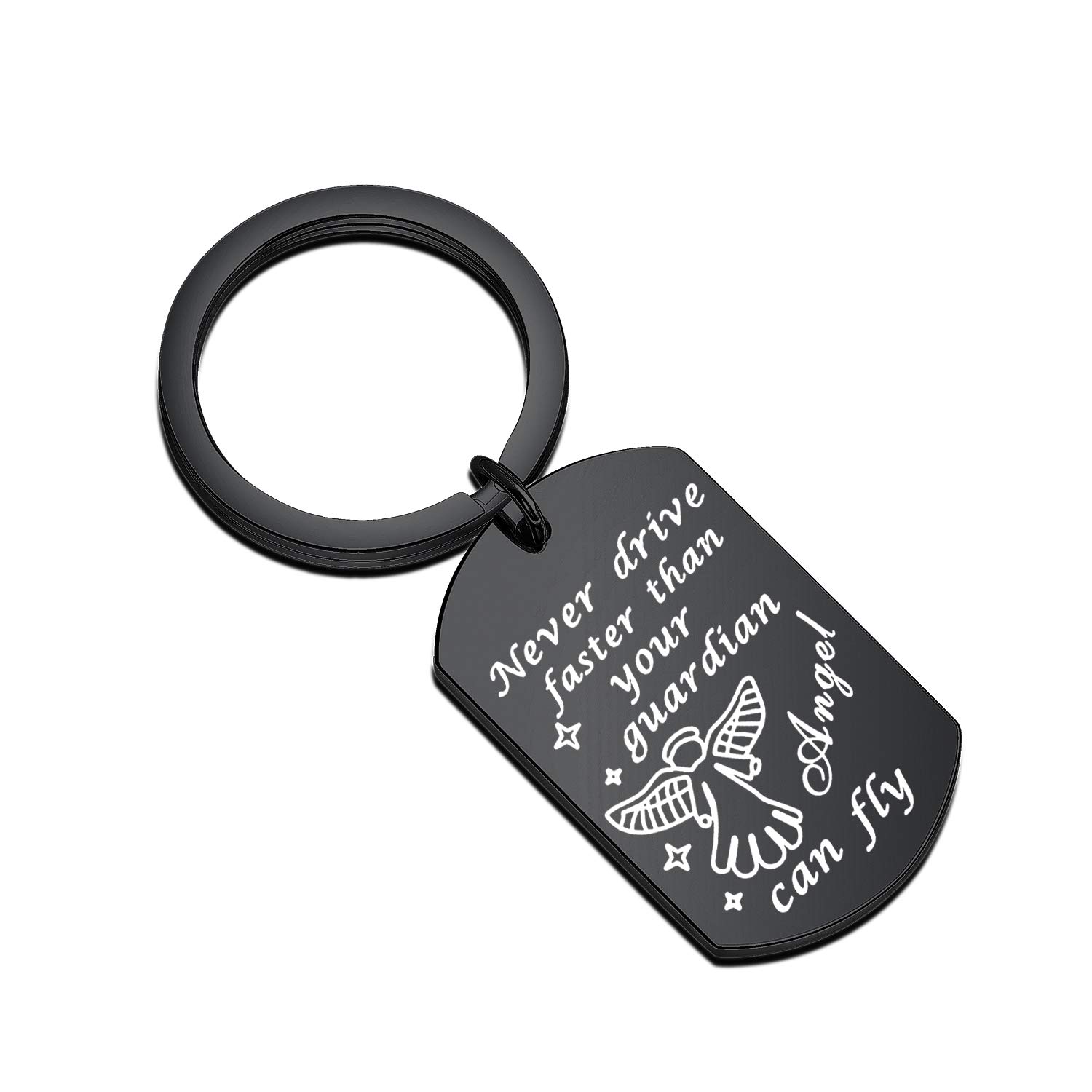Never Drive Faster Than Your Guardian Angel Can Fly Keychain Bracelet New Driver Gift Sweet 16 Gift (Guardian angel keychain black)