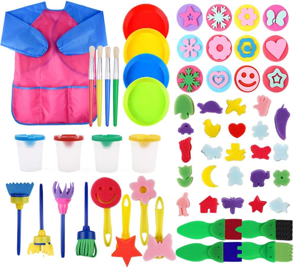 FOVERN1 60 Pieces Sponge painting for Toddlers Painting Brushes Kits for Kids Foam Paint Brushes Set