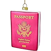 Ushinemi Pink Passport Ornament Travel Ornament for Christmas Tree, Xmas Hanging Decor Tradition Blown Glass Keepsake Gifts