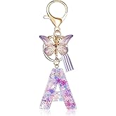 Fmeida Initial Letter Keychains for Women Cute Purple Keychain with Tassel& Butterfly