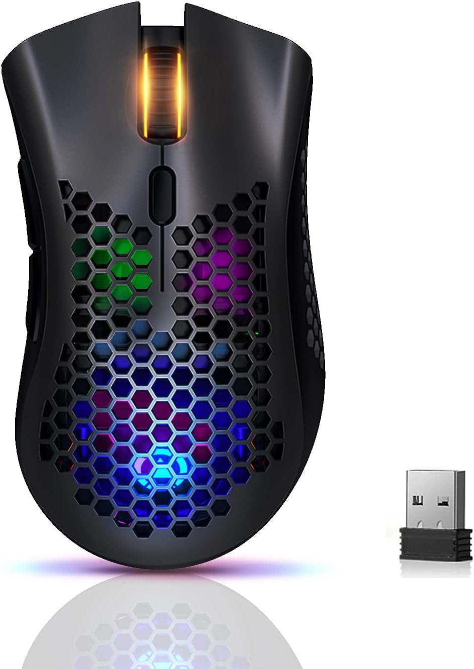 Mashiro Wireless Gaming Mouse, Gaming Mice with Honeycomb Shell, 7 Sensitive Buttons, RGB Backlight, 3 Adjustable DPI, Ergonomic USB Optical Wireless Mouse for Laptop, PC, Computer, MacBook