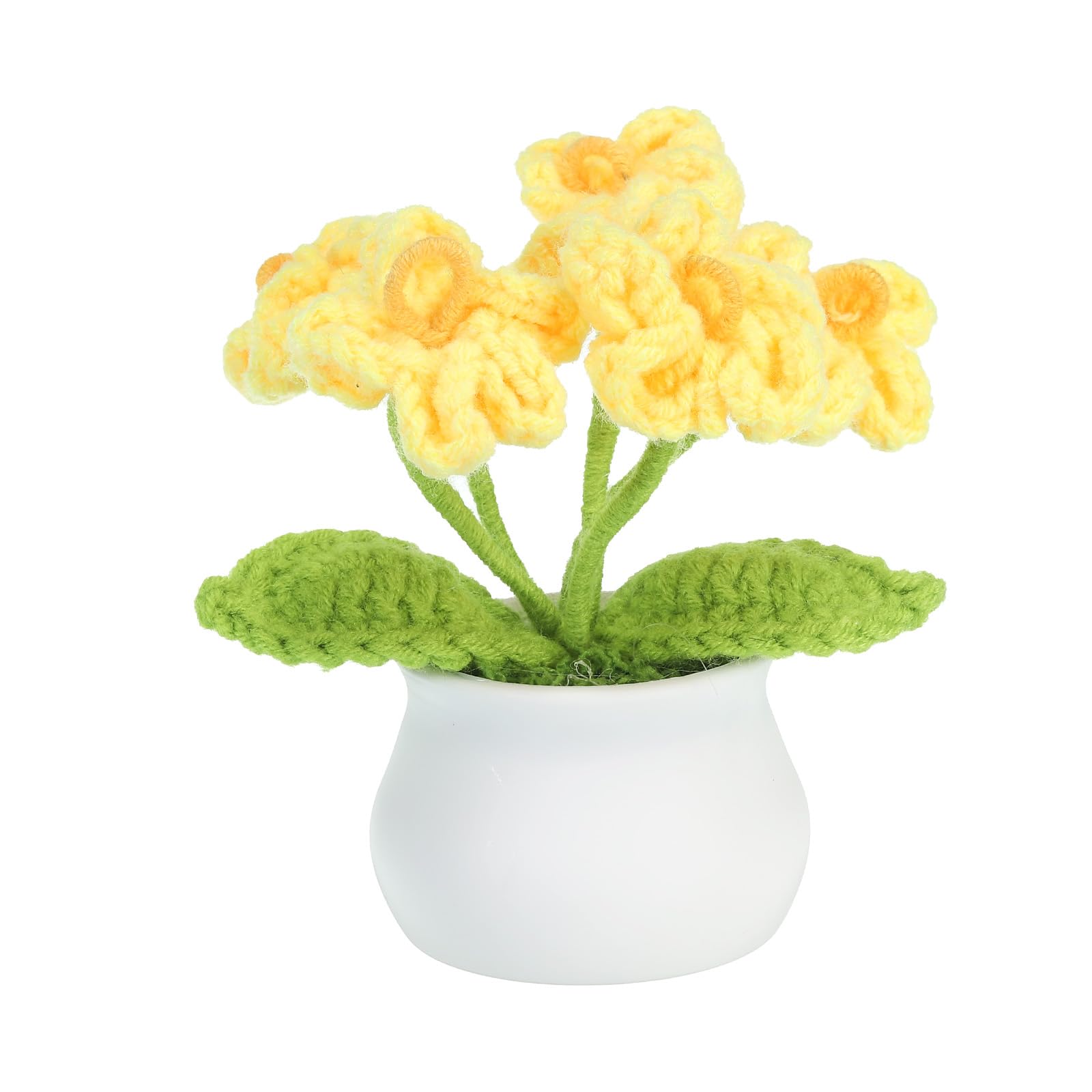 PATIKIL Crochet Flowers, Handmade Knitting 5 Head Forget Me Not Artificial Woven Small Potted with Stems for Valentine's Gifts Home Wedding Party Office Tables Decoration, Yellow