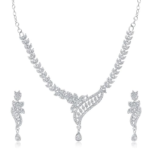 VK Jewels Silver Rhodium Plated Necklace with Earrings for Women (vknkz1016s)