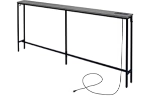 SUCRSIXBRO Console Table with Charging Station, 78.7" Narrow Sofa Table, Entryway Table with Outlets and USB Ports,Easy Assembly,Living Room, Bedroom,Greige+Black