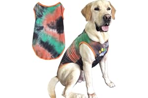 PriPre Dog Shirt Dog Vest Summer Tie Dye Dog Clothes Cool Breathable Cotton T-Shirt Medium Large Dog Boys Girls Shirt(GreenOrange, XL)