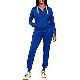 CLOCOR Womens 2 Piece Outfits Sweatsuits - Tracksuit Set Long Sleeve Crop Top & Drawstring Wide Leg Pants with Pockets