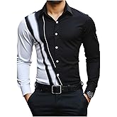 VIPWOLF Men's Floral Print Button Down Shirts Long Sleeve Colorblock Collared Shirt Tops