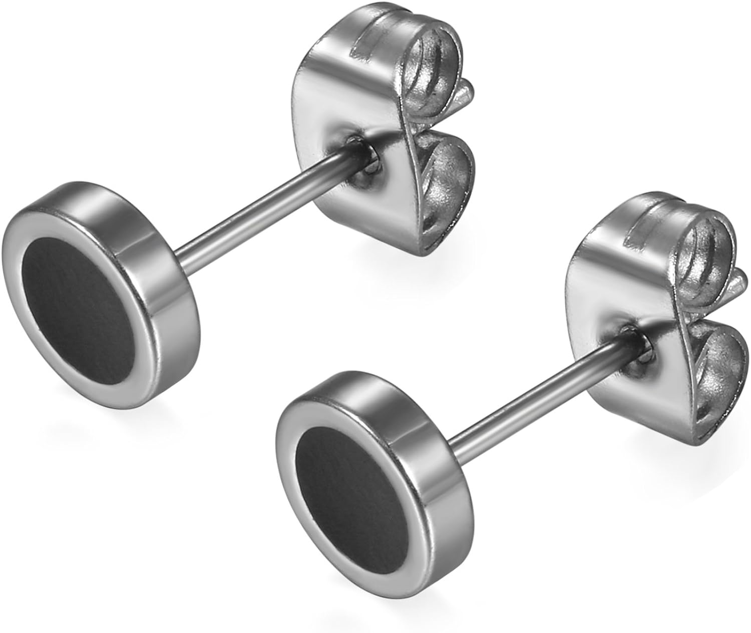 Flongo Women's Men's 6mm Stainless Steel Studs Earrings, Fake Plugs Cheater Tunnels Earrings for Christmas Valentine's …