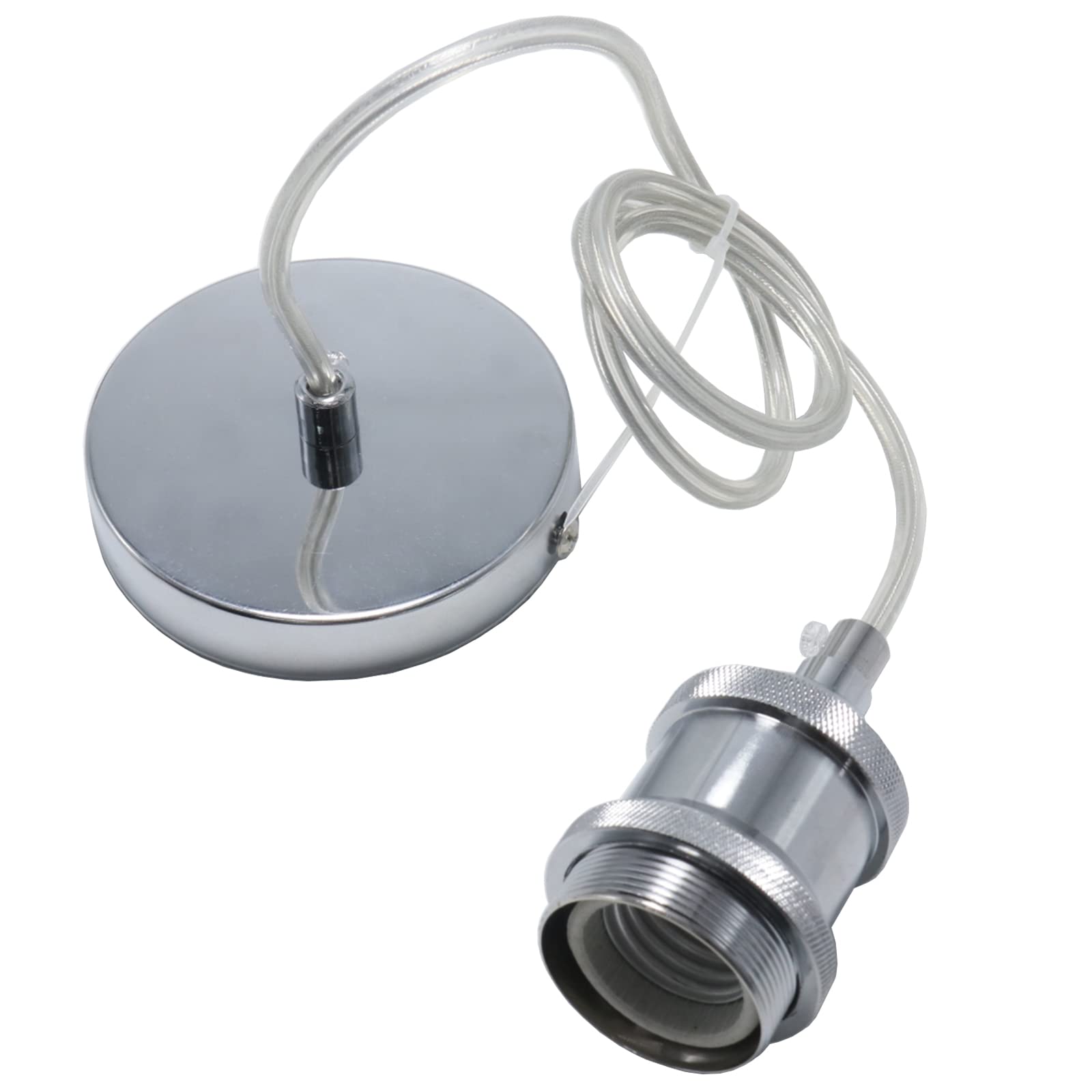 HTRUIYATY Vintage Pendant Light Holder E27 Suspension Light Fitting Modern Retro Adjustable 1 Meter Wire for Bedroom Dinning Room Lightings-Silver