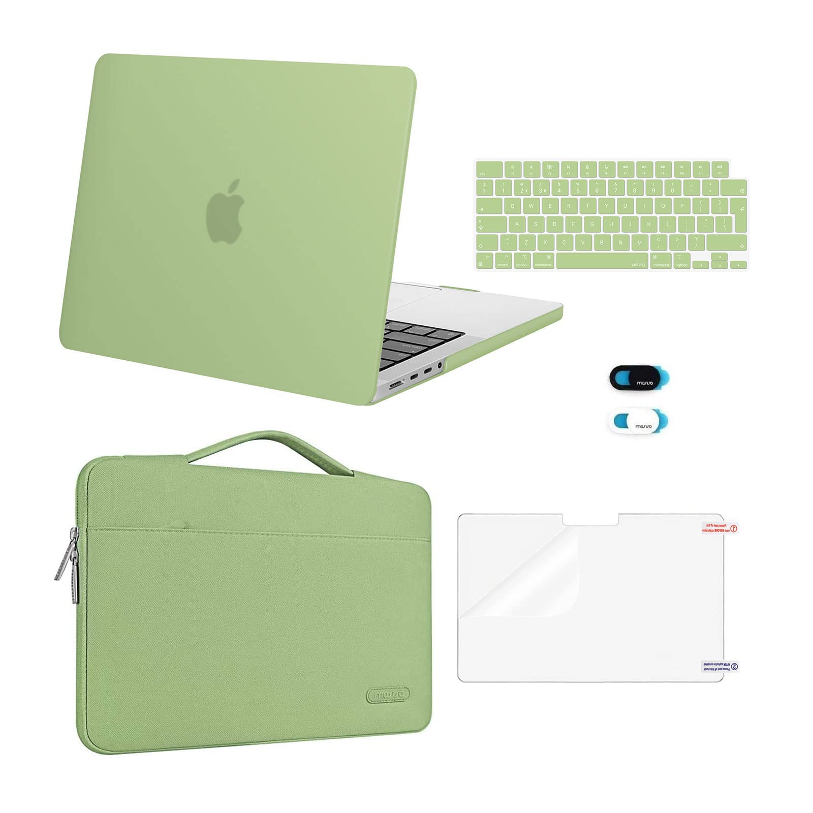MOSISO Compatible with MacBook Pro 14 inch Case 2026-2021 M5 M4 M3 M2 M1 A3434 A3112 A3185 A3401 A2918 A2992 A2779 A2442, Hard Shell&Sleeve Bag&Keyboard Skin&Screen Film&Webcam Cover, Avocado Green
