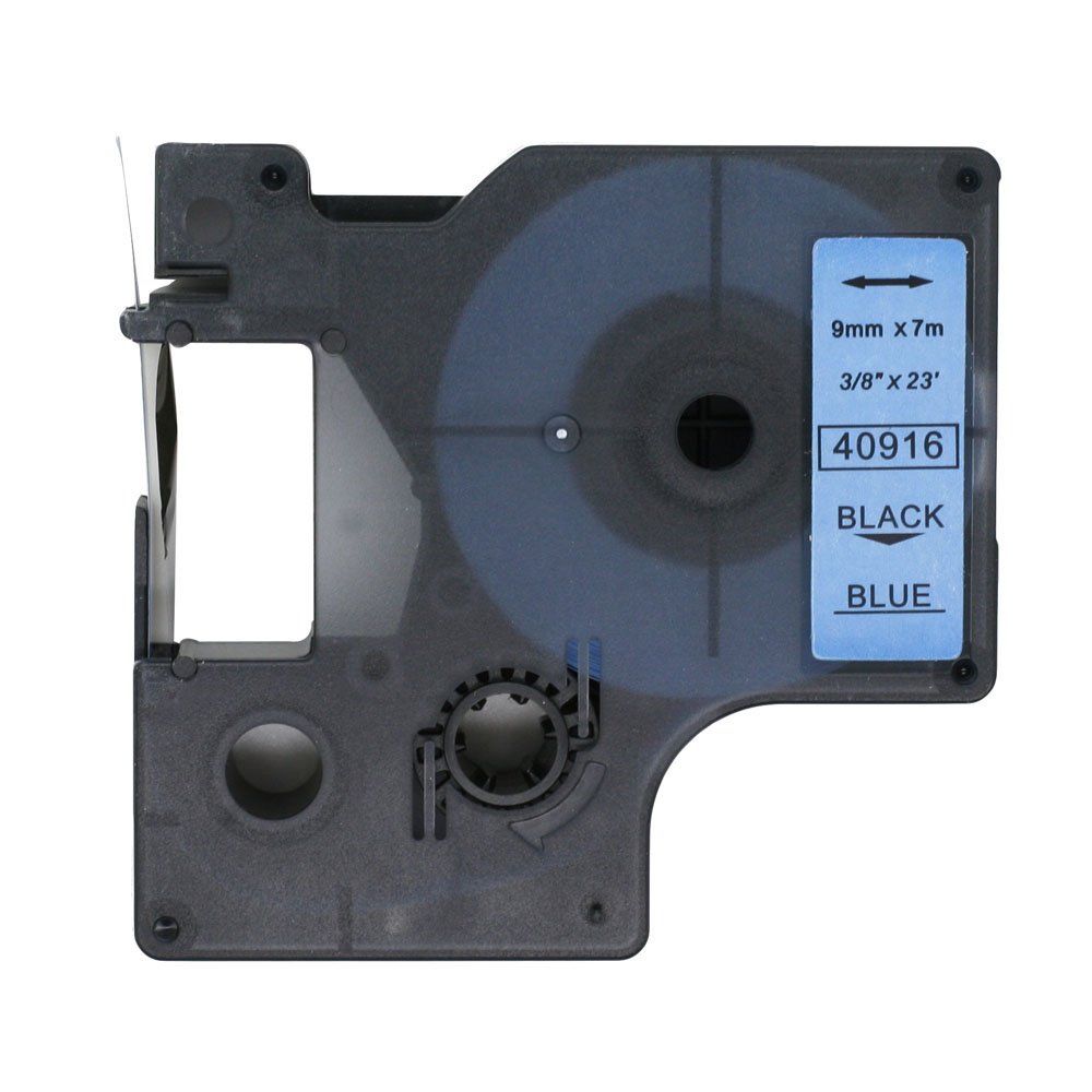 BROVACS 1 Pack Black on Blue Label Tape Compatible for DYMO D1 40916 9mm 3/8" OPA2116