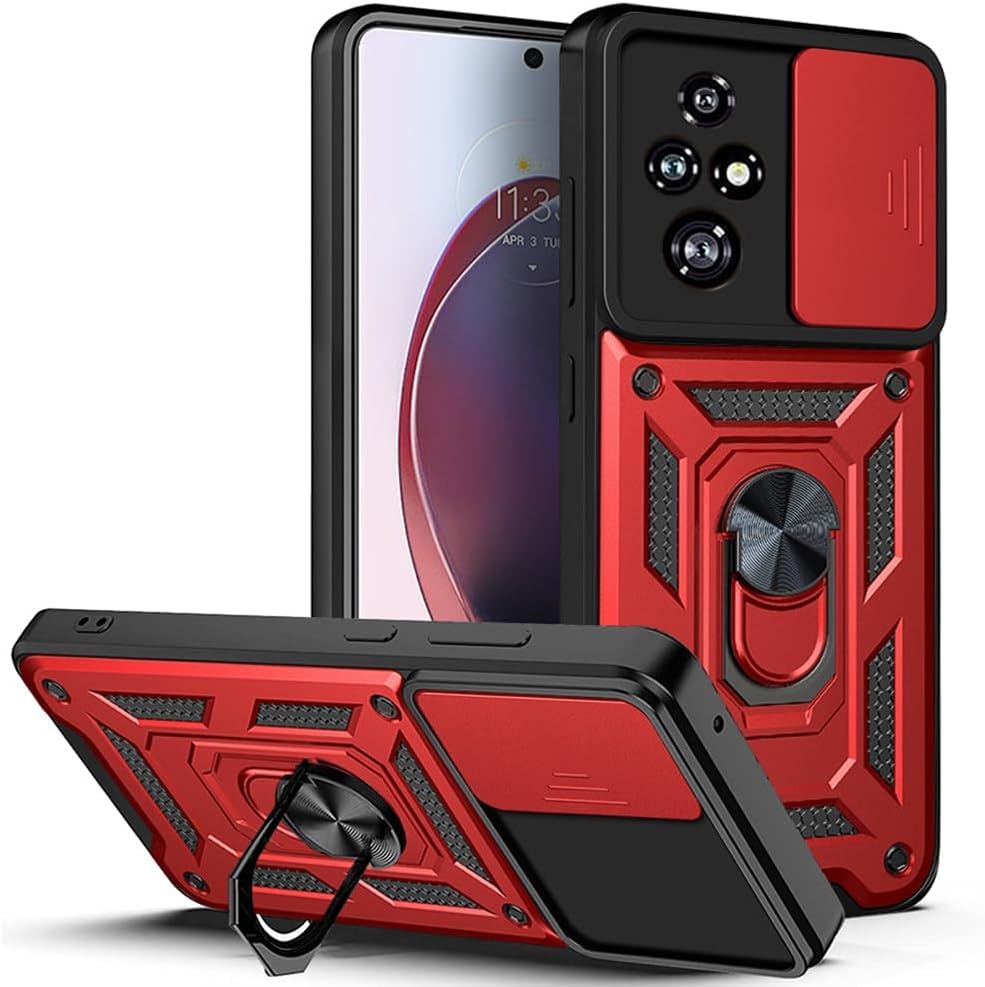 PIXFAB for Honor 200 Pro Case, Shockproof Case with Camera Lens Protection, Protective Ring Armour Phone Cover [Kickstand], Dual Layer Shock Absorption Phone Case - Red