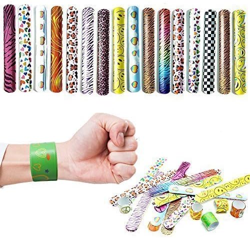 Slap Bracelets 5pcs Party Bracelets Toys Bands with Animal Prints Emoji Hearts Birthday Christmas Party Favors Classroom Rewards for Boys Kids Girls